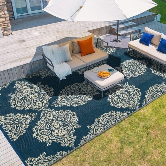 New 5x8 Waterproof Outdoor Rug, Reversible Plastic Straw Mat for Patio & Beach